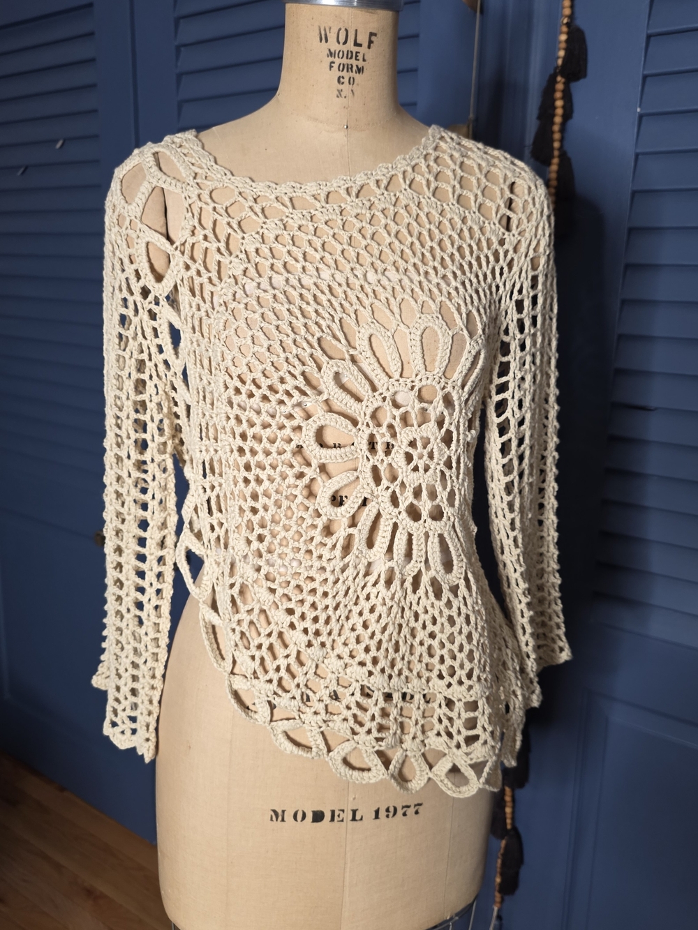 Vivid Importers of NY Asymmetrical Open Knit Crochet Mandala Sweater
